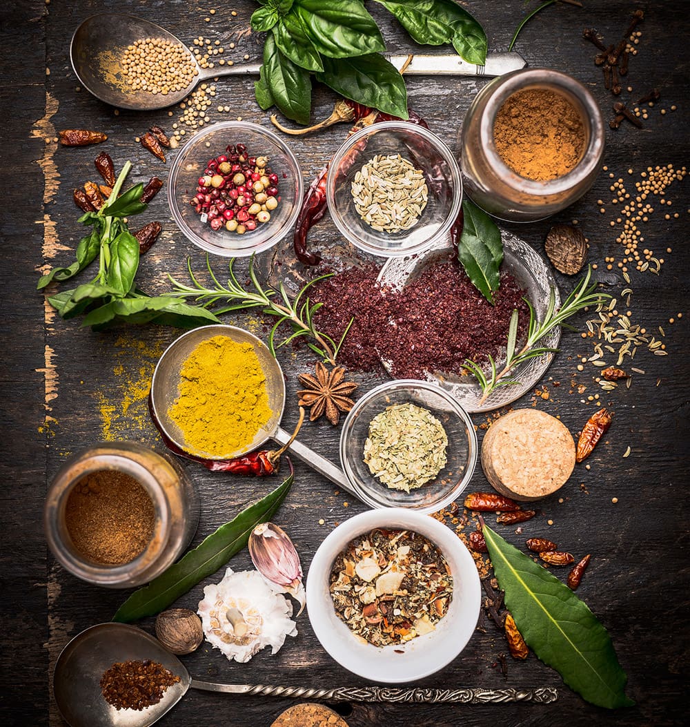 variety of oriental herbs and spices, cooking concept.